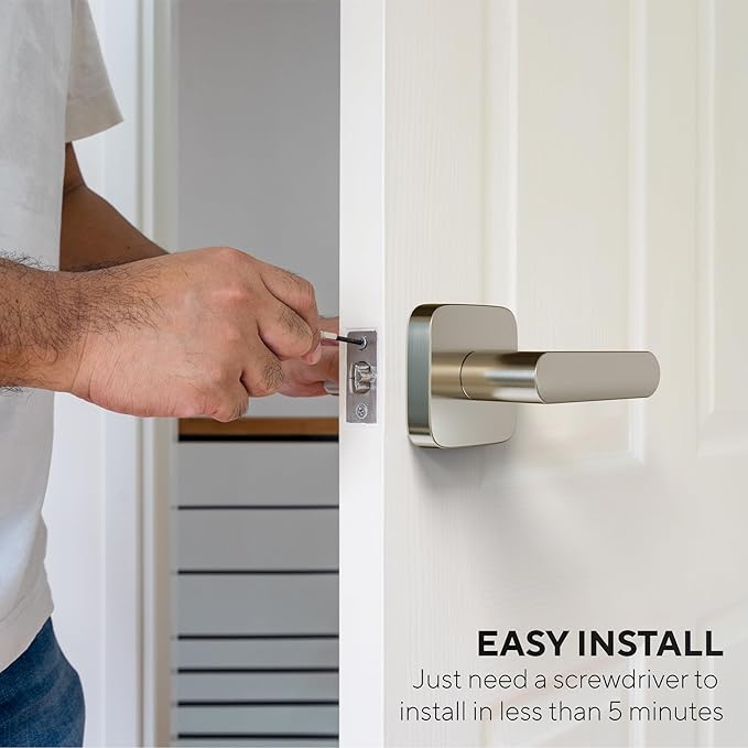 ULTRALOQ Passage Lever Door Handle, Reversible Handle No Lock for Interior or Exterior Door, Closet, Hallway, Adjustable Latch Backset, IP65 Waterproof, Satin Nickel, Zinc Alloy