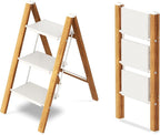 Taranta 3 Step Ladder,Aluminum Lightweight Folding 3 Step Stool with Anti-Slip Wide Pedal,330lbs Capacity Step Ladder for Household,Kitchen,Office - White Woodgrain