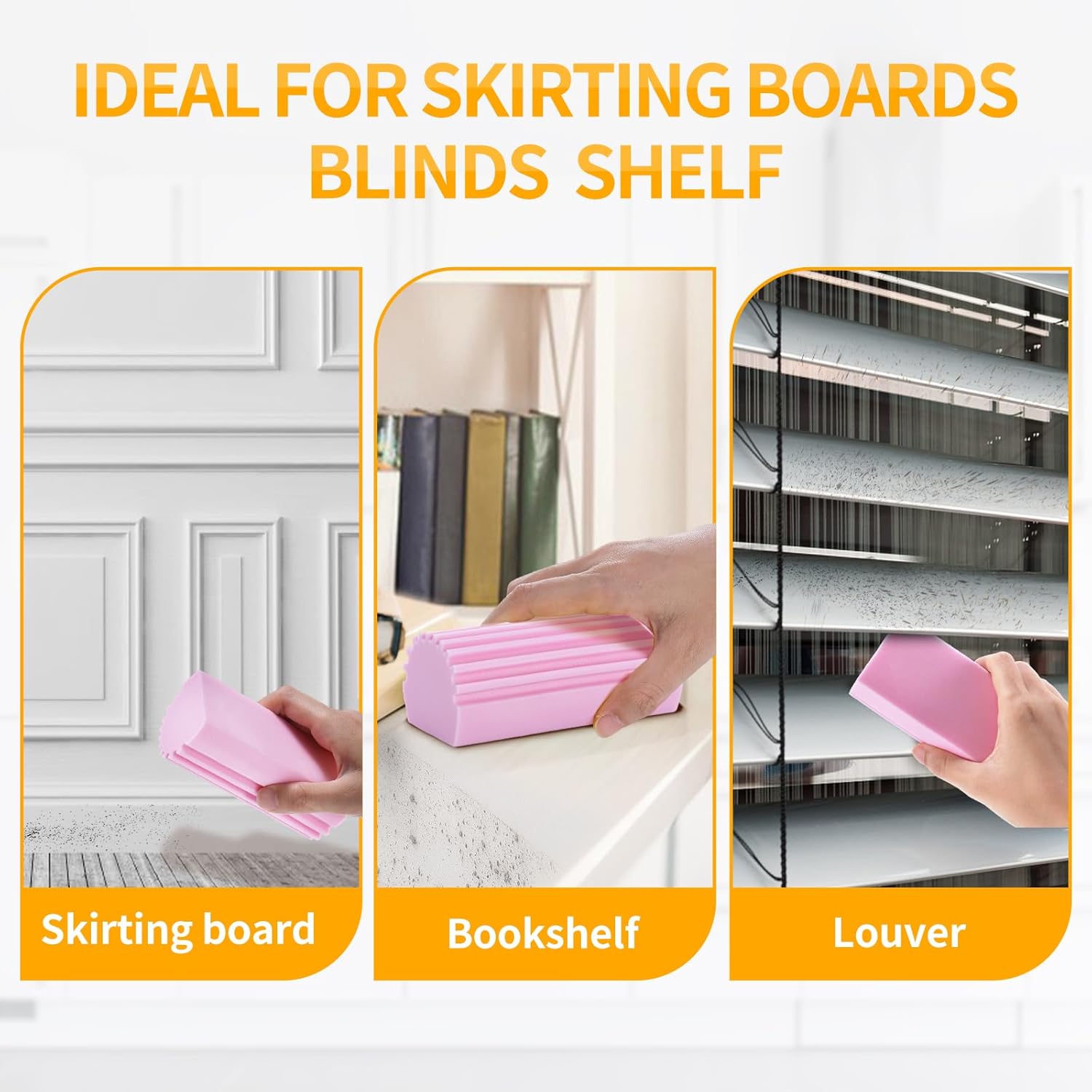 COBETE Damp Clean Duster Sponge,4pack Magic Sponge Eraser,Reusable Damp Dusting Sponge Household Cleaning for Blinds, Glass, Baseboards,Radiators,Window Track Grooves(Pink)