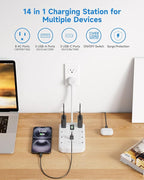 Short Extension Cord 1 ft, Small Power Strip Flat Outlet Extender Surge Protector with 8 AC Outlets 6 USB (5V/4.8A 24W), Mini Extension Cord Flat Wall Plug for Home Office Dorm Kitchen Bathroom
