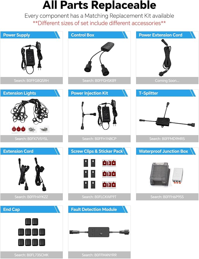 ASAHOM AI Permanent Outdoor Lights S107F, 400FT with 288 RGBCW LED Lights and Dual Output, 30,000 Lighting Effect Combination, IP67 Waterproof for House Christmas New Year and Daily Decoration, Black