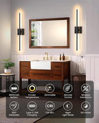 CLY Battery Operated Wall Sconce Set of 2, Dimmable 2700K-6500K Battery Wall Sconce with Remote Control 8000mAh Rechargeable Wall Lights Wireless Sconces for Mirror/Hallway/Living Room/Bedroom 28 Inch