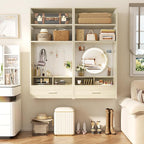 Unikito 24 inch Closet System with Drawers and Magnetic Pegboard, Wall Mounted Closet Organizer with Vanity Storage Shelves, Multipurpose Vanity Desk for Bedroom, Mudroom, and Entryway, White Oak