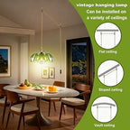 Plug in Pendant Light Fixture, Kylanle Green Glass Hanging Lamp with 14.7FT Cord On/Off Switch, Gold E26 Swag Light, Long Lasting Hanging Lamp Shade for Kitchen Island, Bedroom, Dining, Living Room