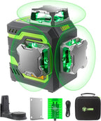 LasGoo LG-3DM Green Beam Laser Level, Self-Leveling 3x360° Cross Line Laser for Construction and Picture Hanging, 5200mAh Built-in Rechargeable Battery, Type-C Cable, Magnetic Rotating Stand Included
