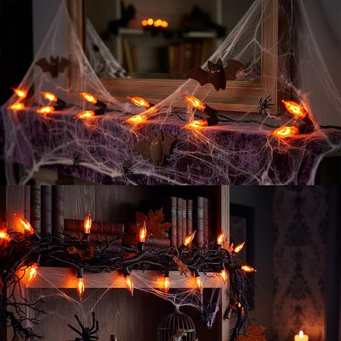 Flickering Flame Light Bulbs 1W, C7 E12 Incandescent (12 Pack), UL Listed 2200K Orange, Candelabra Bulbs for Window Candles, Chandeliers, Halloween Night Lights, C7 String Light Replacement