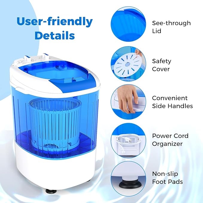 COSTWAY Mini Portable Washing Machine, 5.5 lbs Capacity, Compact Laundry Washer with Spin Tub & Drain Hose, Perfect for Apartment Dorms RV Home (Blue)