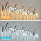 5-Light Crystal Vanity Light, Modern Chrome Bathroom Wall Sconce with K9 Crystal Shades, 42.51" Long Over Mirror Lighting for Vanity, Makeup, Hallway, Elegant & Easy Installation
