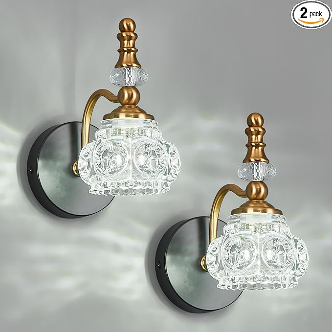Modern Wall Sconces Set of Two Black Gold Vintage Indoor Glass Wall Lamp Bathroom Vanity Light Fixture Wall Mounted Room Sconce Wall Lighting