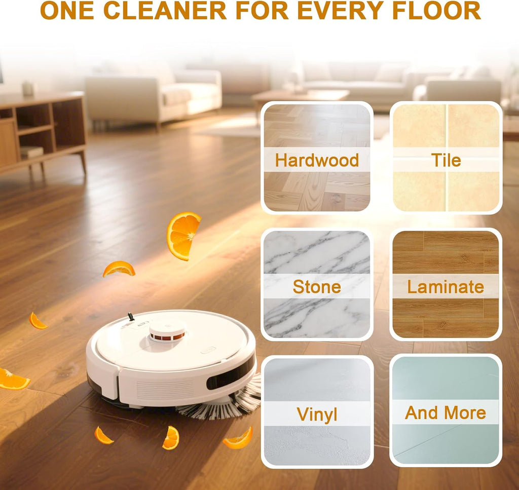 200X Concentrated Floor Cleaning Solution for All Robot Vacuum and Mop, Wet Dry Vacuums Compatible with Eufy, Roborock, Roomba, Tineco, Bissell, Shark, 29.76 fl oz 47 Gallon Cleaner (Orange Scent)