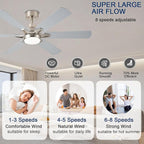 52in Ceiling Fans with Lights RGB Ceiling Fan with Light and Remote/APP Control,Low Profile Ceiling Fans with Lights for Bedroom,Living Room,Kids Room,3CCT Dimmable Modern Ceiling Fan, 8 Speeds,Nickel