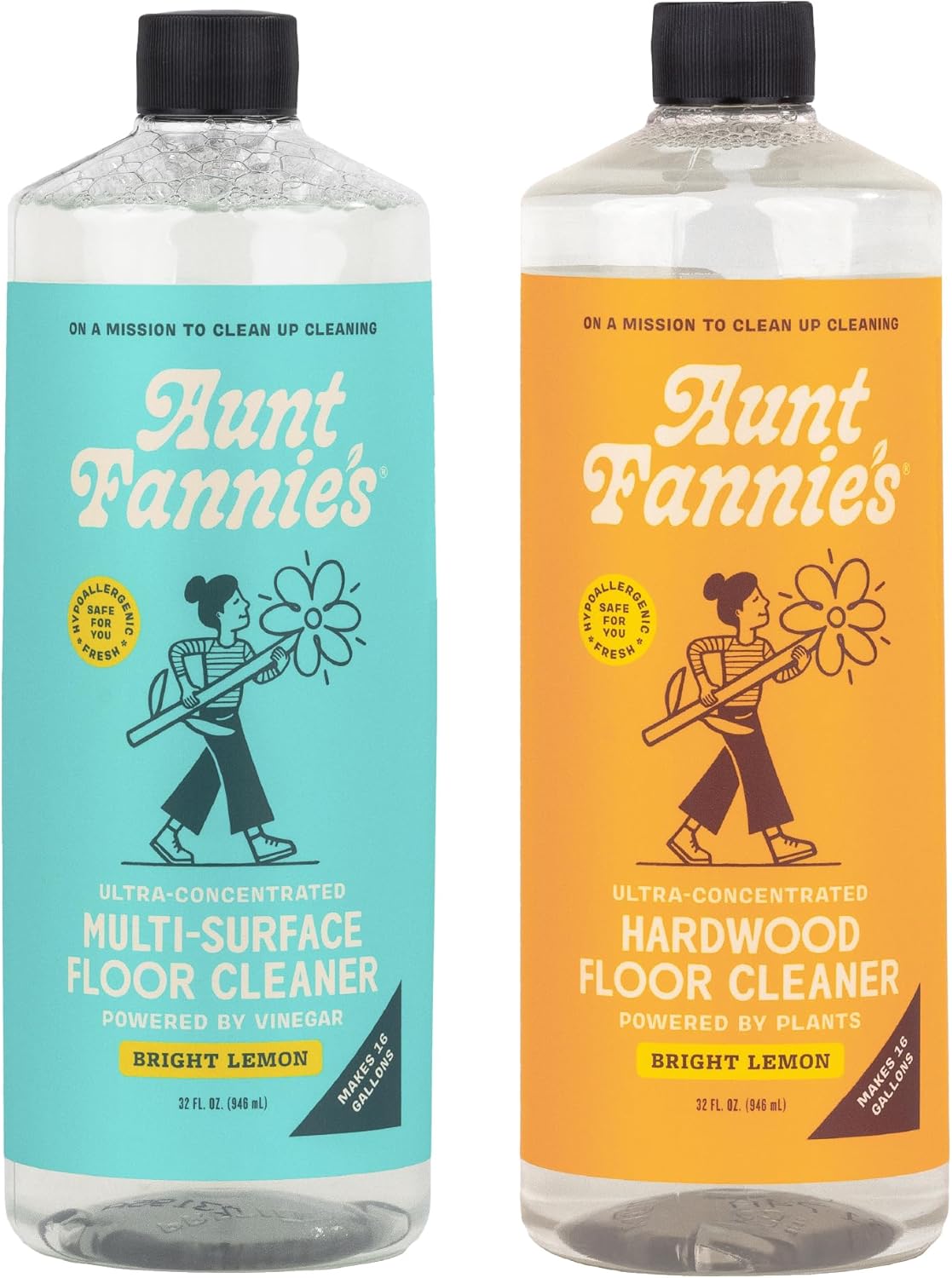 Aunt Fannie's Bundle: Floor Cleaner Vinegar Wash (Lemon) + Hardwood Floor Cleaner (Lemon)
