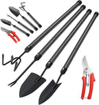 Garden Tools Set with Extension Handles, 5 Piece Thick Gardening Hand Tools, Heavy Duty Steel Rust-Proof Weeding Planting Tool Ideal Gardening Kit Gifts for Women and Men