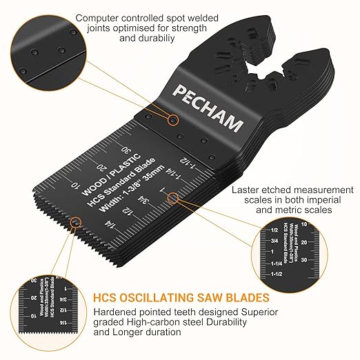 PECHAM Oscillating Tool Blade, 37PCS Universal Wood Metal Oscillating Multitool Quick Release Saw Blades Fit Porter Cable Black & Decker Rockwell Ridgid Ryobi Milwaukee DeWalt Chicago Craftsman
