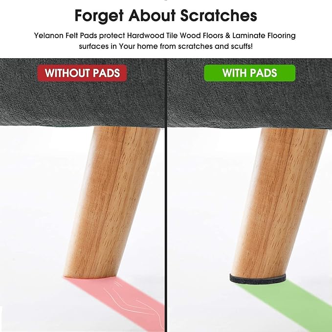 Yelanon Felt Furniture Pads for Hardwood Floors -216 Pcs Premium Felt Pads for Chair Legs, Floor Protectors for Furniture,Black & Brown