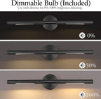 Hardwired Black Brass 30" Knurled Picture Light, Dimmable Rotatable 360°Picture Light for Wall, Vanity Light, Gallery Wall Light,Wall Sconce Lighting,Picture Frame Light,Include Bulb