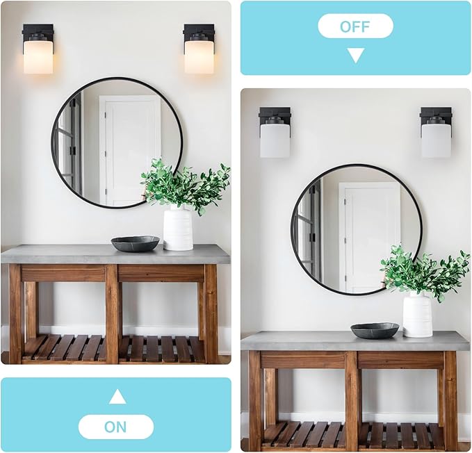 1 Light Modern Bathroom Light Fixtures Over Mirror, Black Vanity Lights for Bathroom Wall Sconces with Milky White Glass Shades, E26 Socket (Bulbs Not Included)