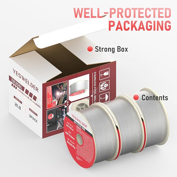 YESWELDER Stainless Steel MIG Solid Wire ER308L .030-Diameter, 2-Pound, 3-Packs Strong ABS Plastic Spool Welding Wire