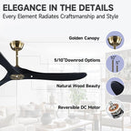 60" Gold and Black Ceiling Fan with Remote Control, Rustic Ceiling Fan without Lights for Indoor/Outdoor - Modern Design, Powerful Airflow, Silent Operation