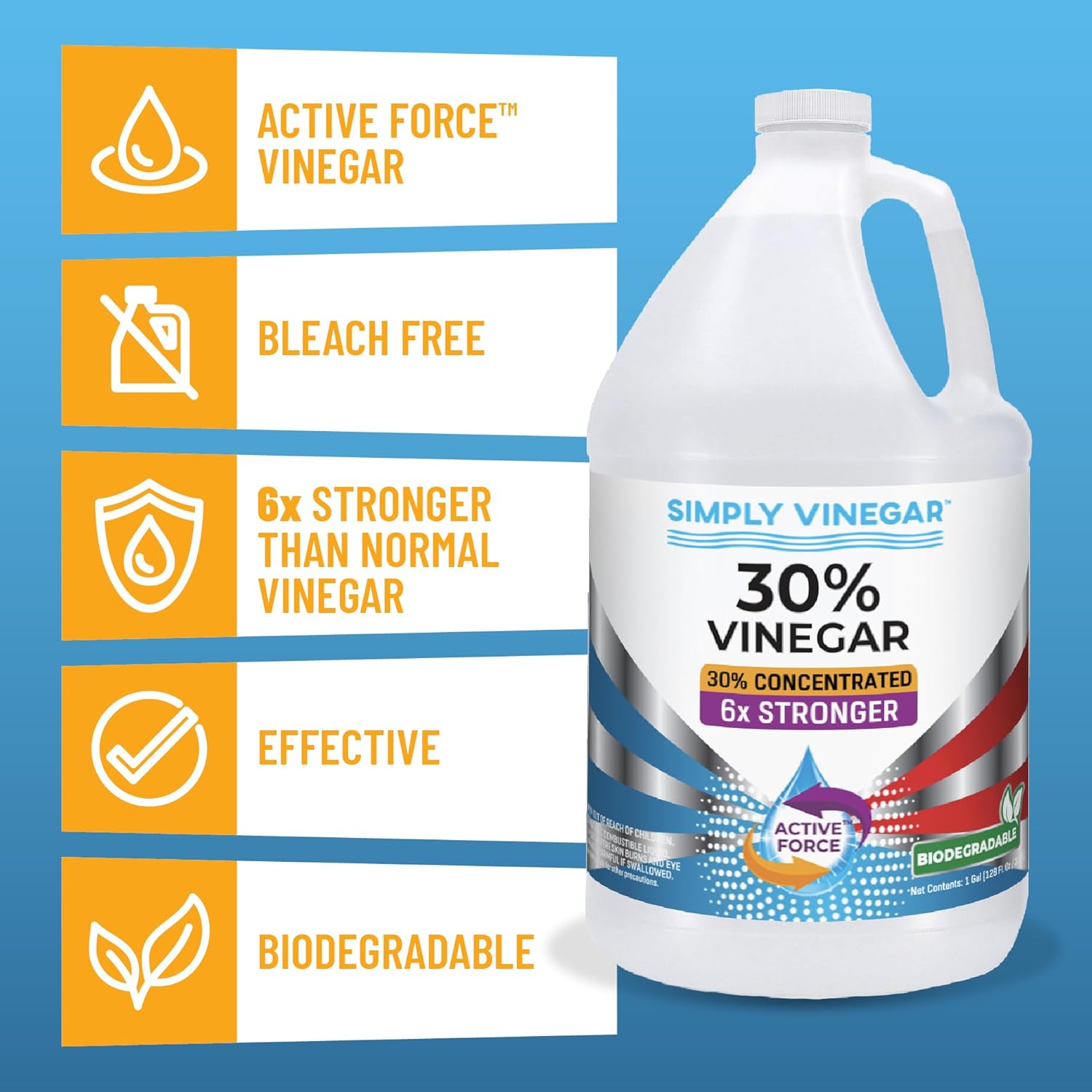 30% Vinegar – Pure Concentrated Active-Force Vinegar for Cleaning, Home, and Garden, 128 oz