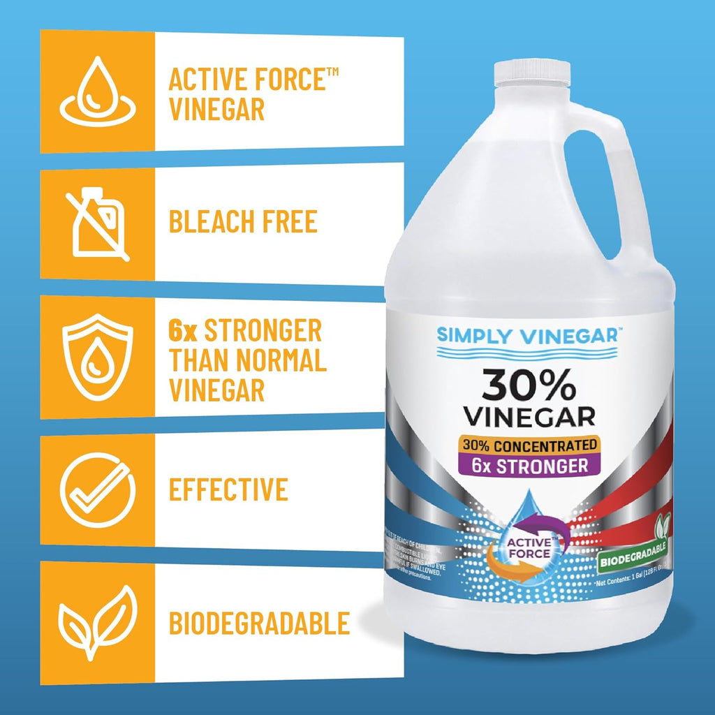30% Vinegar – Pure Concentrated Active-Force Vinegar for Cleaning, Home, and Garden, 128 oz (2)
