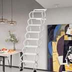 8 Steps Wall Mounted Attic Ladder, Indoor Attic Stairs Pull Down System, Metal Telescoping Step Ladders, Anti-Slip Retractable Folding Stair, Loft Extension Steps Staircase (White, 8 Steps)