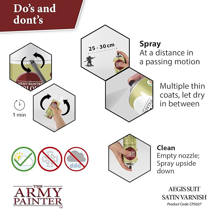 The Army Painter Satin Varnish, Spray Paint Varnish for Miniature Protection, Tabletop Roleplaying, Boardgames, and Wargames Miniature Modelling, 400ml