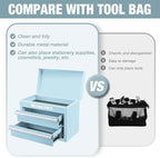 WORKPRO Metal Mini Tool Box, Top Tool Chest Containing Two Drawers with Ball Bearing Slides, PVC Drawer Liners and PP Feet Pads, Durable Cold Rolled Steel Small Toolbox for Multi-Purpose Storage