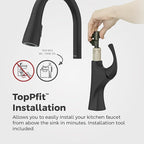 Pfister Miri 2.0 Kitchen Faucet with Pull Down Sprayer and Soap Dispenser, Single Handle, High Arc, NSF Certified, Spot Defense Matte Black Finish, F5297MRRSDB