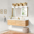 4 Light Bathroom Vanity Lights Brushed Brass Bathroom Lighting Fixtures over Mirror with Clear Glass Shade, Vintage Gold Vanity Light For Bathoom, Modern Bathroom Wall Vanity Lighting Fixtures