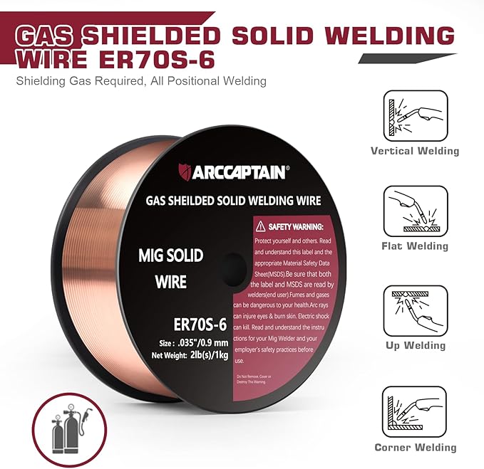 ARCCAPTAIN Mig Welding Wire, Mig Wire ER70S-6 2Lbs Gas Solid Carbon Steel Low Splatter Mig Welding Wire Compatible With Lincoln Miller Forney Harbor Welder 1KG (0.035" 2Lb)