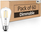 MASTERY MART 60 Pack Vintage LED Edison Bulbs, E26 Led Bulb 5.5W Equivalent to 60W, Dimmable, 4000K Cool White, High Brightness ST58 Antique LED Filament Bulbs, Clear Glass