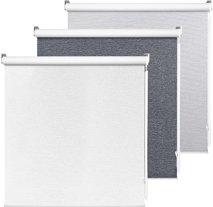 ALLBRIGHT 100% Blackout Roller Blinds Woven Shades with Striped Jacquard, Cordless Window Shades, UV Protection Fabric, Easy-Install for Indoor Home & Office, White, 23" W x 72" H