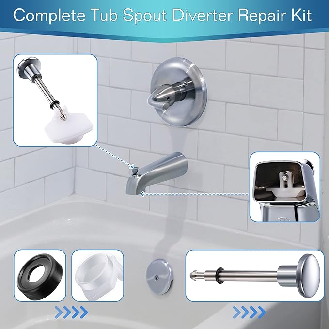 Enhon 2 Set Tub Spout Diverter Repair Kit, Includes 2 x Diverter Valve Stems, 2 x Cup Seals and 2 x Gates, Bathroom Shower Bathtub Leaky Faucet Repair Replacement Parts (Chrome,Classic)