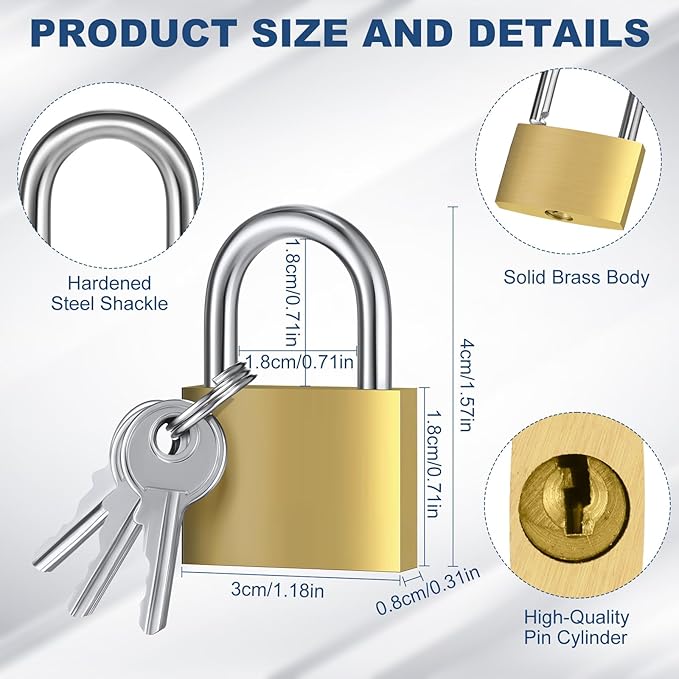 24 Pcs Solid Brass Keyed Padlock, Small Yellow Gym Lock, Strong Padlock with Same Key for Luggage Toolbox (30mm 1-3/16'')