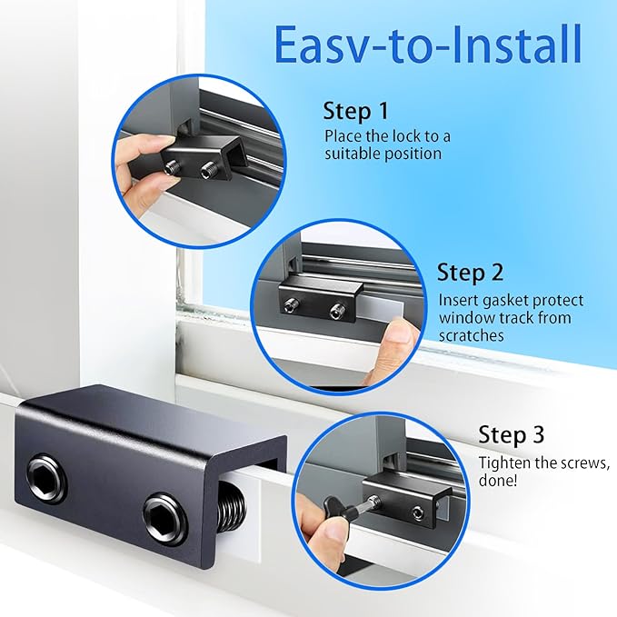 Window Locks Black, 4 Sets Sliding Security Window Lock with Key for Vertical & Horizontal Sliding Windows & Sliding Doors, Adjustable Window Locks Security Window Stoppers for Patio Bedroom Home