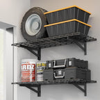 2 Pack Heavy Duty Garage Wall Shelving Set (1.5x4ft), Wall Mounted Garage Shelves 500lbs Capacity, 18"x48" Shelf Storage Rack Floating Shelves, Black