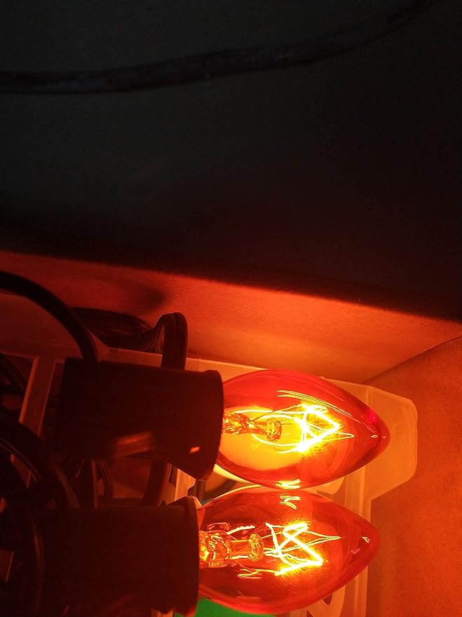 Abeja 25 Pack C7 Orange Christmas Replacement Bulbs, 5w, Ceramic Transparent Vintage Light Bulbs, Fits E12 Candelabra Base Outdoor String Lights, for Holiday Christmas Tree Decor Carnival Party