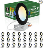 zouzai 24 Pack 4 Inch Black 5CCT Selectable Ultra-Thin LED Recessed Ceiling Light with Junction Box,9W Eqv 80W, Dimmable, led can Lights - ETL and Energy Star Certified