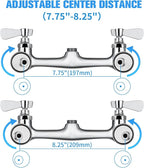25" Height Commercial Faucet with Sprayer, Commercial Sink Faucet 8" Adjustable Center 12" Swing Spout, Commercial Wall Mount Faucet with Pre-Rinse Sprayer for Restaurant Industrial (25In)