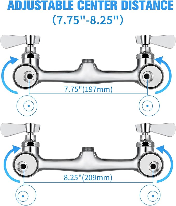 25" Height Commercial Faucet with Sprayer, Commercial Sink Faucet 8" Adjustable Center 12" Swing Spout, Commercial Wall Mount Faucet with Pre-Rinse Sprayer for Restaurant Industrial (25In)