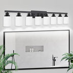 8-Light Bathroom Light Fixtures Over Mirror, 52inch Modern Matte Black Vanity Lights with White Frosted Glass Shade, Bathroom Wall Lamp Sconces for Mirror Bedroom, Living Room Hallway