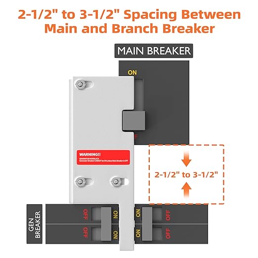 Generator Interlock Kit Compatible with GE General Electeric 150 or 200 Amp Panels 2-1/2 to 3-1/2 Inch Spacing Between Main and Branch Breaker