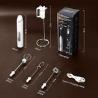 Milk Frother Handheld with Stand,Rechargeable Coffee Frother Wand with 3 Detachable Stainless Steel Whisk Heads, Hand Electric Mixer for Latte,Matcha,Cappuccino,Protein (White)