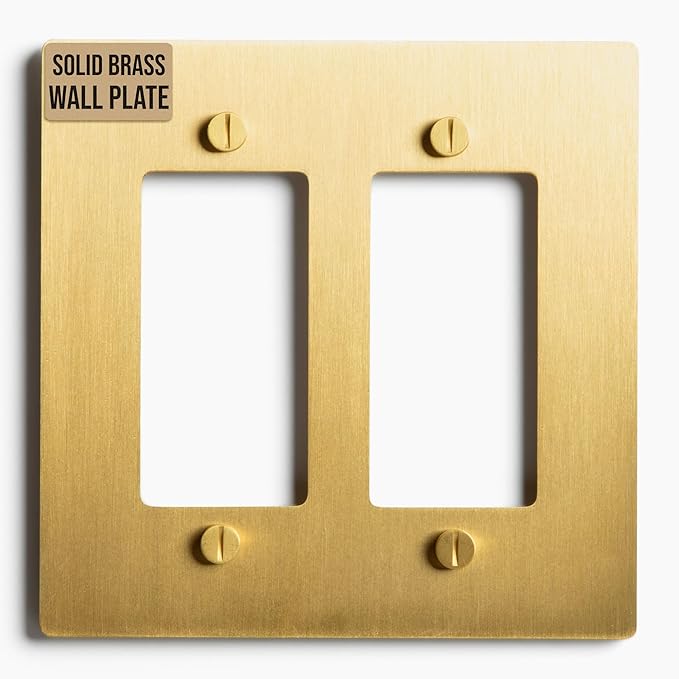 2-Gang Satin Brass Wall Plate, Electrical Receptacle Wall Outlet Faceplate, GFI/Rocker Decorator Light Switch Cover
