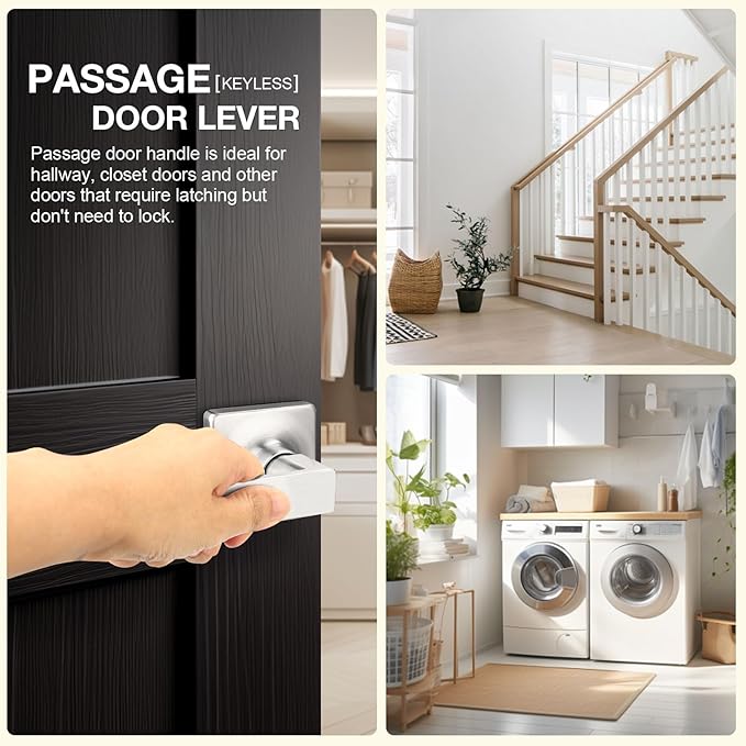 GOBEKOR 5 Pack Brushed Nickel Passage Door Levers Interior Door Handles for Hallway Square Closet Door Lock Keyless Straight Lever Door Handles