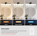 Black and Gold Bathroom Light Fixtures, 5-Light Modern Vanity Light Over Mirror, Wall Sconces with Milky White Frosted Glass Shades, E26 Socket (Bulbs Not Included)