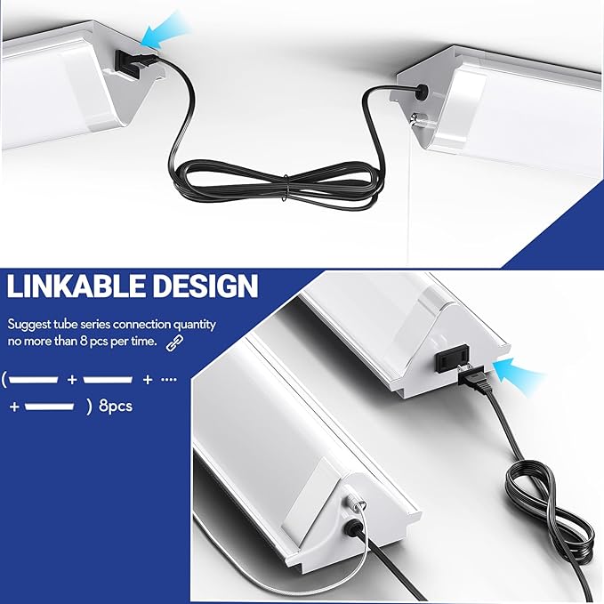 ANTLUX Linkable 4FT LED Shop Lights, 50W, 6000LM, 4 Foot LED Light Fixtures, 5000K Daylight White, 48 Inch Triangle Ceiling Lighting Fixtures for Garage, Workshop, Hanging or Flush Mount, 4 Pack