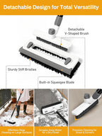 3 in 1 Floor Scrub Brush with Long Handle 55" Push Broom Stiff Bristle Scrubber Brush Squeegee Scrape & Detachable V-Grout Brush for Bathroom Kitchen Tile Deck Patio Garage Concrete Wall Cleaning Tool