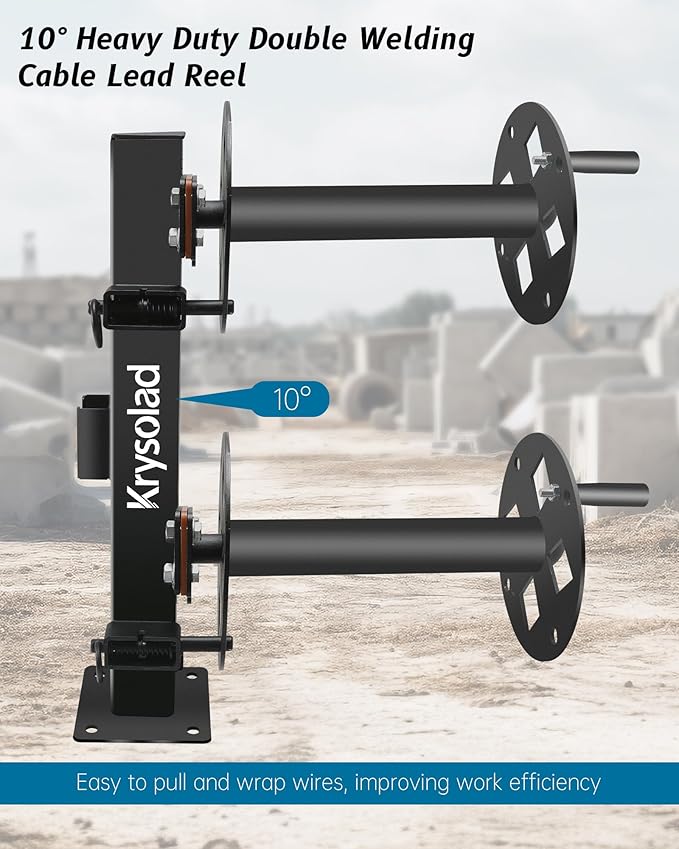 Upgrade Heavy Duty Double Welding Cable Lead Reel, 10" Lockable Welding Lead Reel with 10°Tilting Fixed Base and Metal Pin, Accommodates 150 Feet of 1/0 and 125 Feet of 2/0 Cable